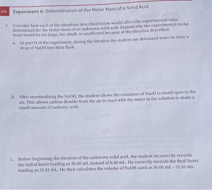 Solved Laboratory Questions: Molar Mass of a Solid Acid 1. | Chegg.com