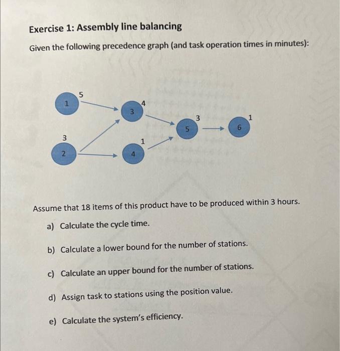 Solved Exercise 1: Assembly line balancing Given the | Chegg.com