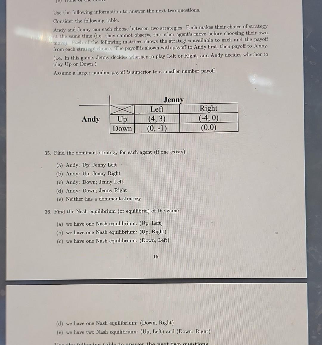 Solved Use The Following Information To Answer The Next Two | Chegg.com