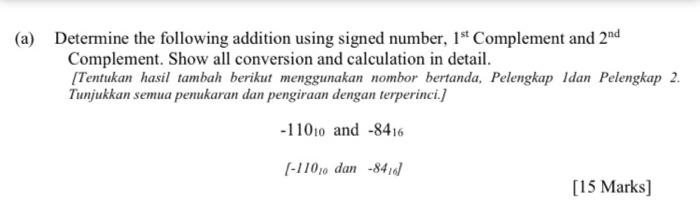 Solved (a) Determine the following addition using signed | Chegg.com