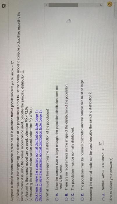 Solved $ Suppose a simple random sample of size n = 15 is | Chegg.com