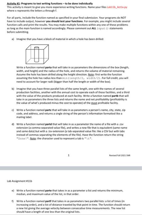 Solved Activity #1: Programs to test writing functions - to | Chegg.com