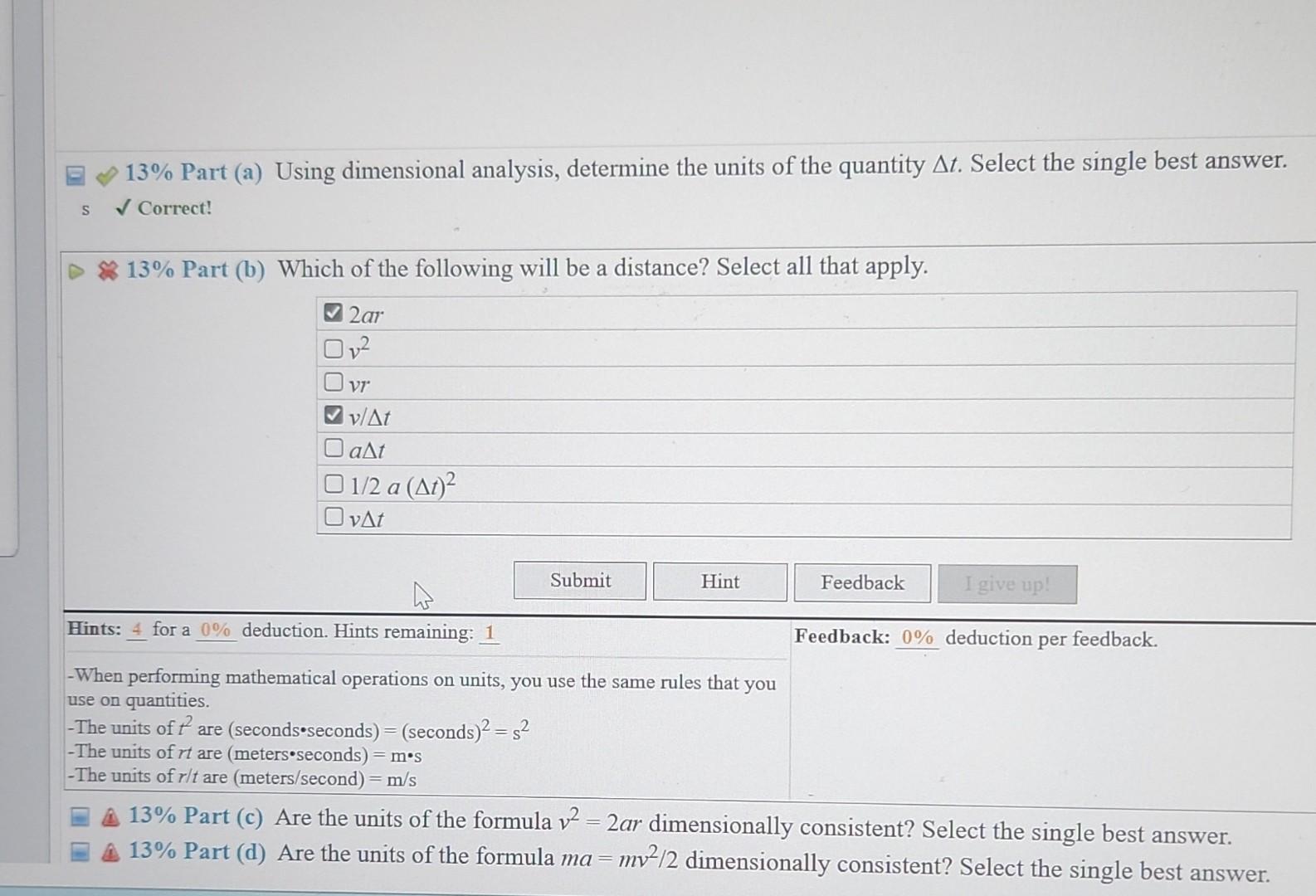 Solved 13% Part (a) Using Dimensional Analysis, Determine | Chegg.com