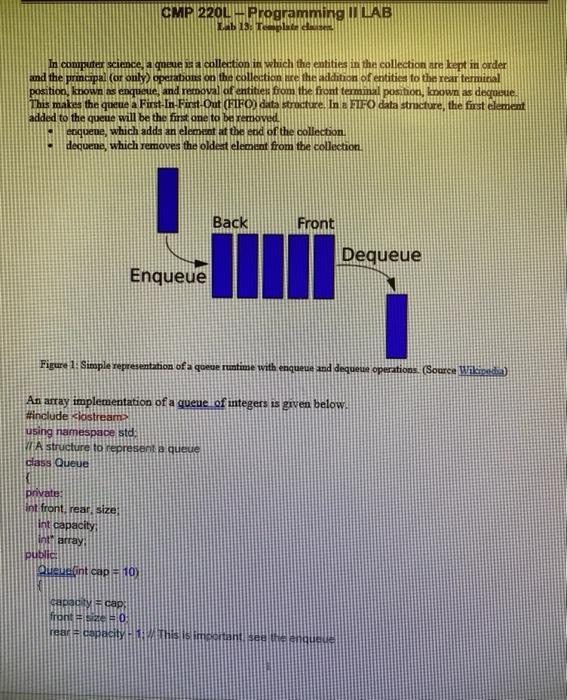 CMP 220L - Programming || LAB Lab 13: Template danse | Chegg.com