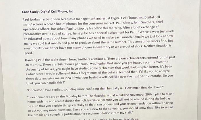Solved Case Study: Digital Cell Phone, Inc. Paul Jordan has | Chegg.com