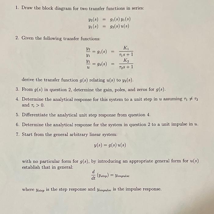 Solved 1. Draw the block diagram for two transfer functions | Chegg.com