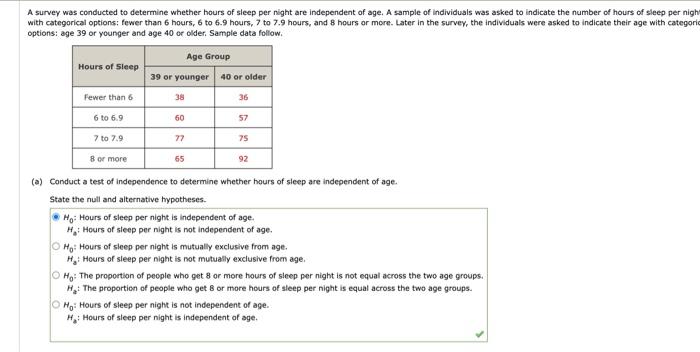 Solved A survey was conducted to determine whether hours of | Chegg.com