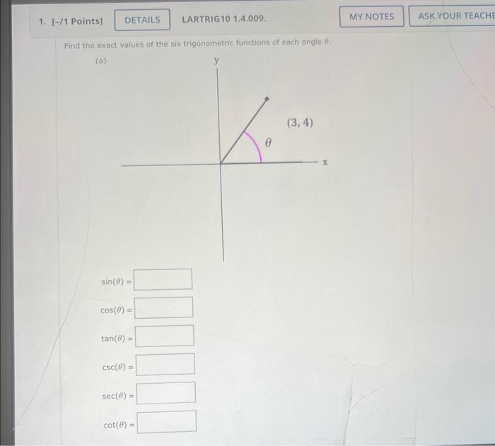 exact values of six trigonometric functions