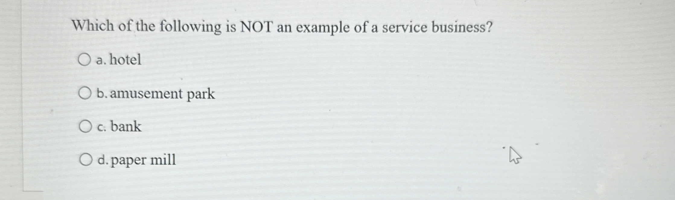 Solved Which of the following is NOT an example of a service | Chegg.com