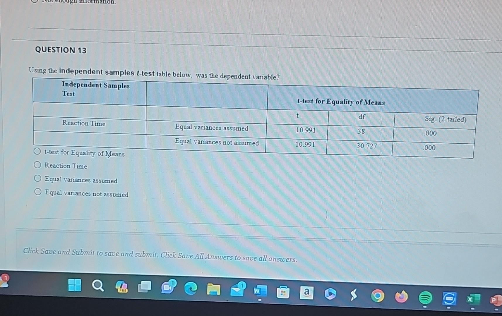 Solved QUESTION 13 Using The Independent Samples T-test | Chegg.com