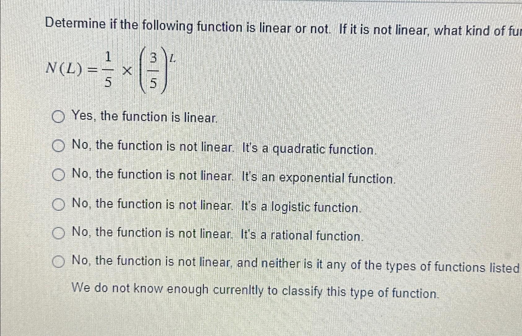 Solved Determine if the following function is linear or not. | Chegg.com