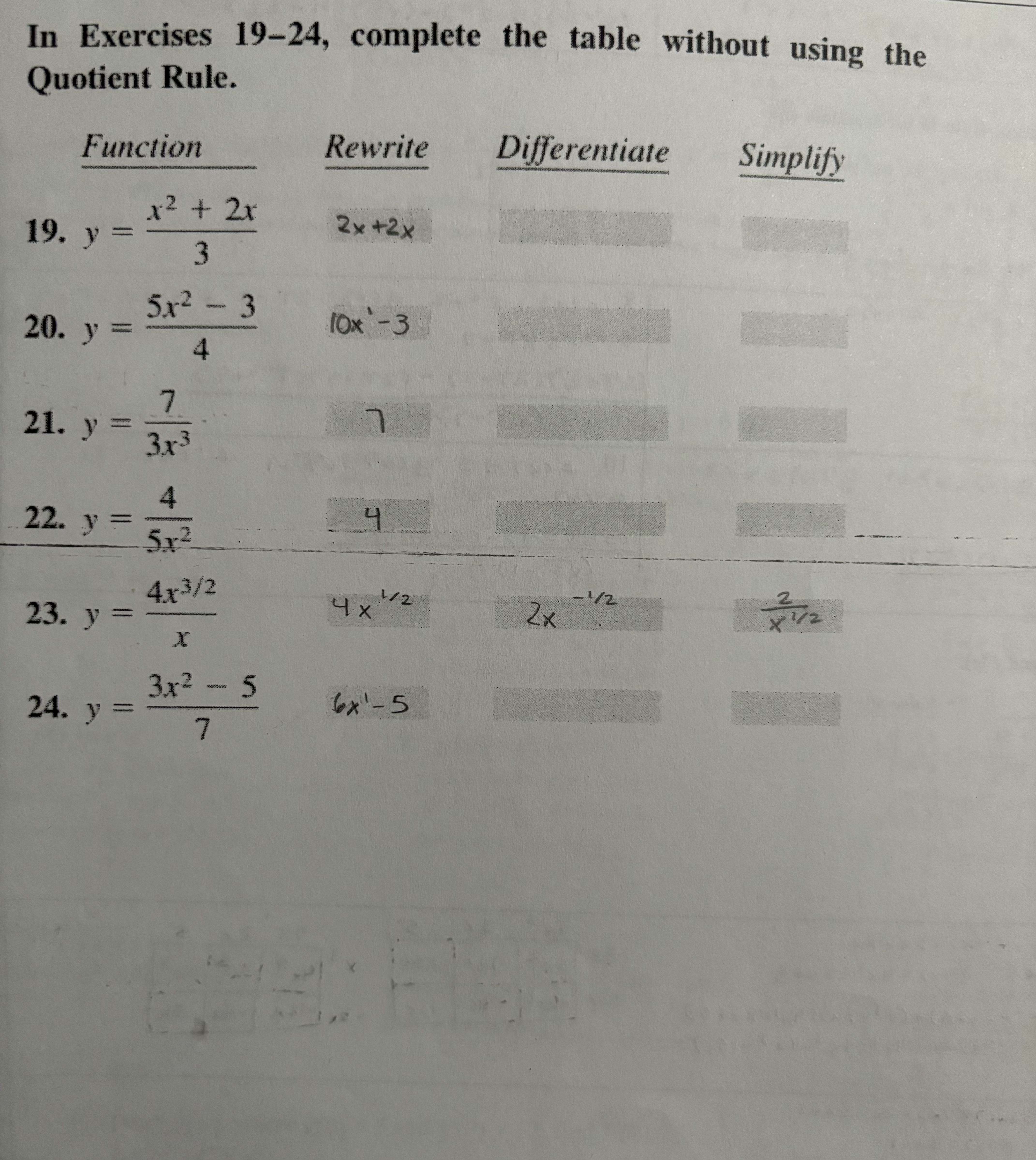 Solved In Exercises 19-24, ﻿complete the table without using | Chegg.com