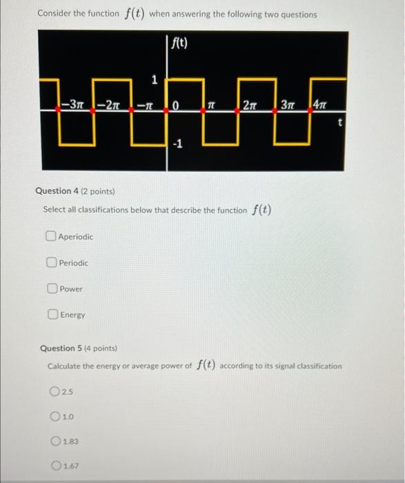 Solved Consider the function f(t) when answering the | Chegg.com