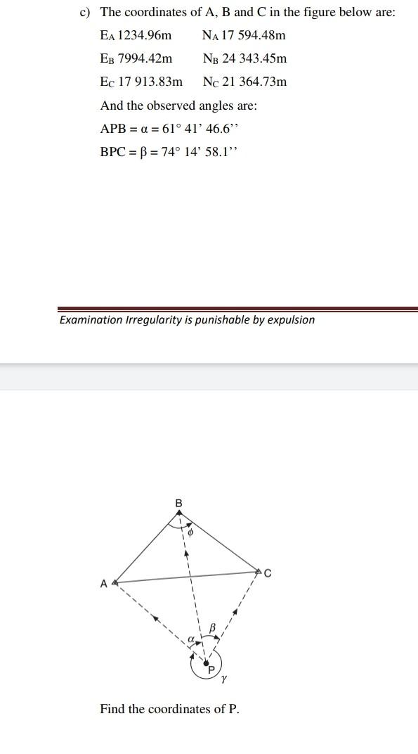 Solved c) The coordinates of A, B and C in the figure below | Chegg.com