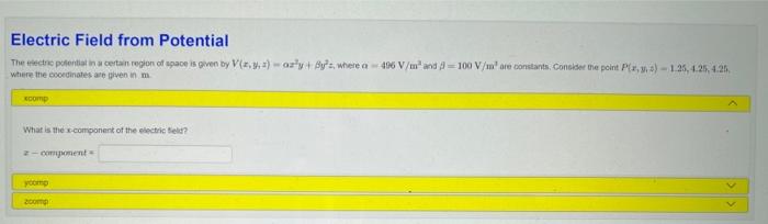 Solved Electric Field from Potential The electric potential | Chegg.com