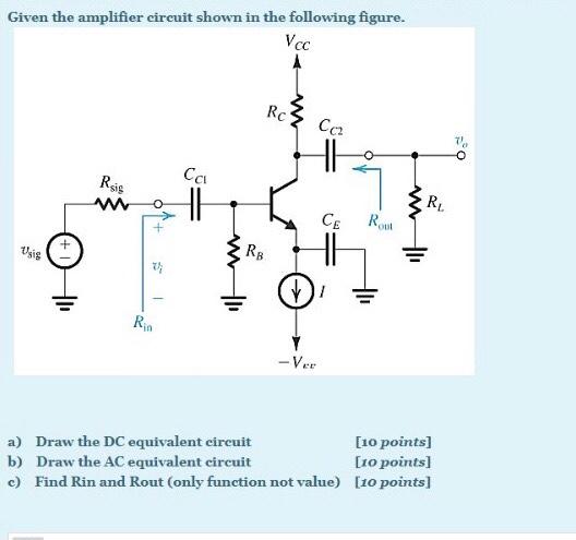 Solved Given the amplifier circuit shown in the following | Chegg.com