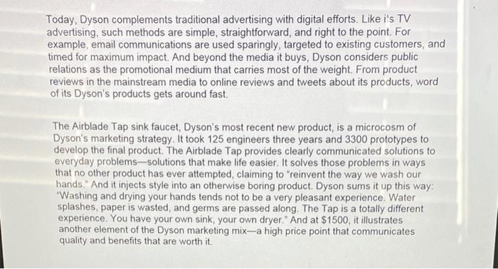 Solved Case Study: Dyson Solving Customer Problems in Ways | Chegg.com