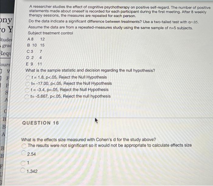 Solved ony A researcher studies the effect of cognitive | Chegg.com