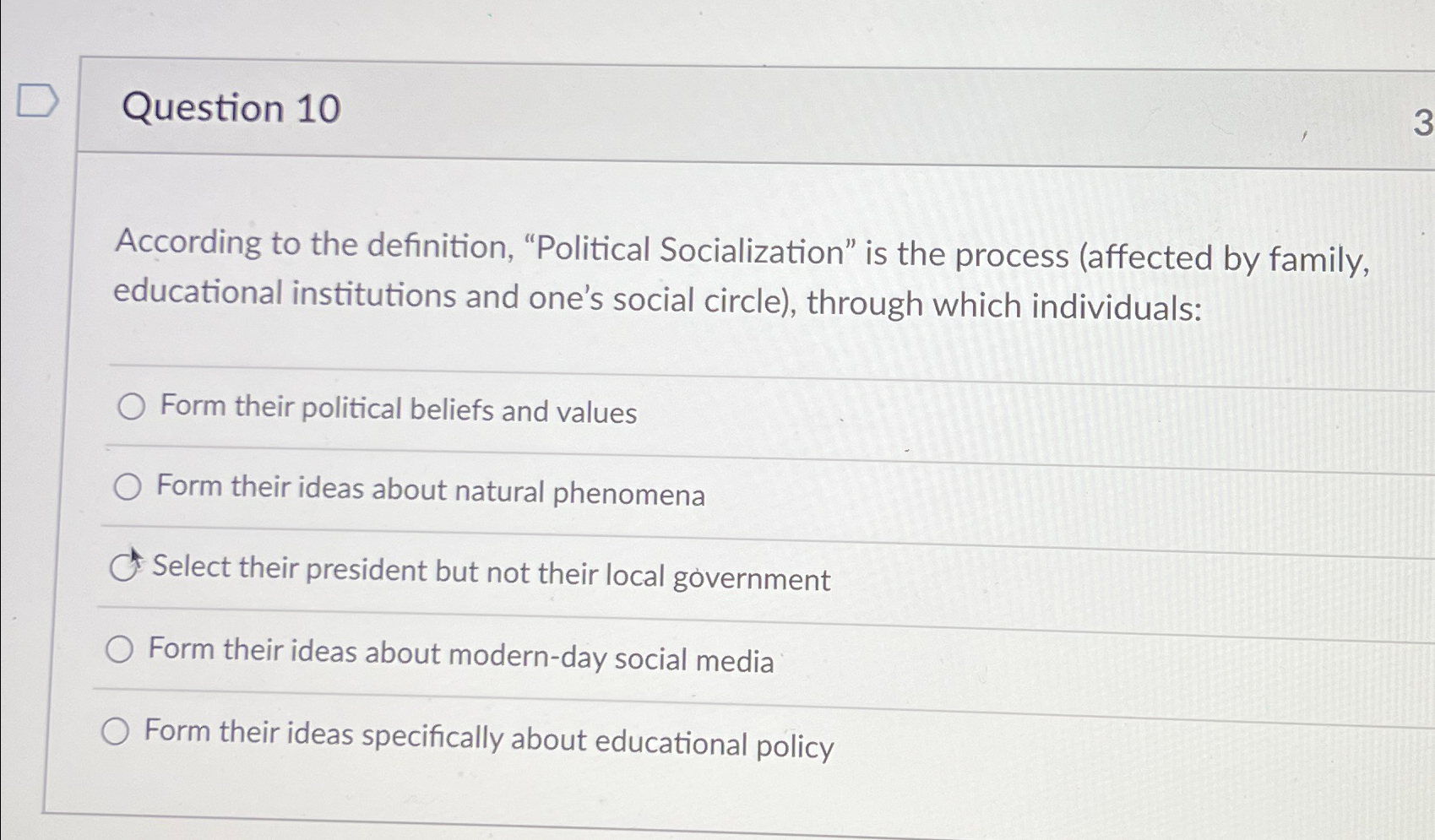 Solved Question 10According to the definition, "Political