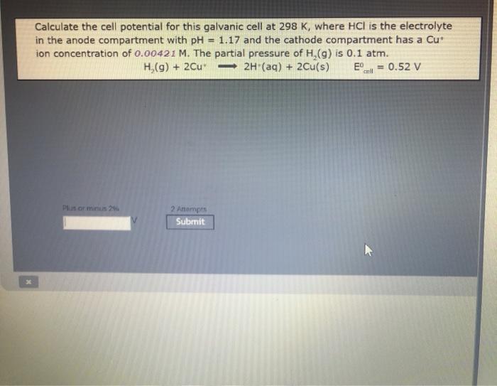 Solved Calculate the cell potential for this galvanic cell | Chegg.com