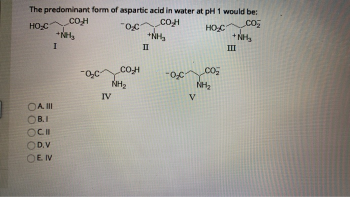 Solved The Predominant Form Of Aspartic Acid In Water At PH | Chegg.com