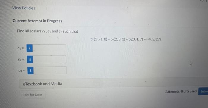Solved Current Attempt in Progress Find all scalars c1,c2 | Chegg.com