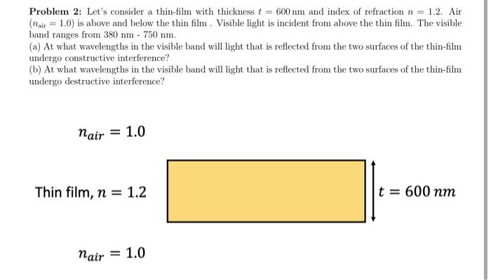 Solved Problem 2: Let's consider a thin-film with thickness | Chegg.com