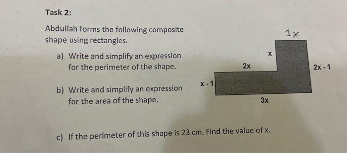 Solved Task 2: Abdullah forms the following composite shape | Chegg.com