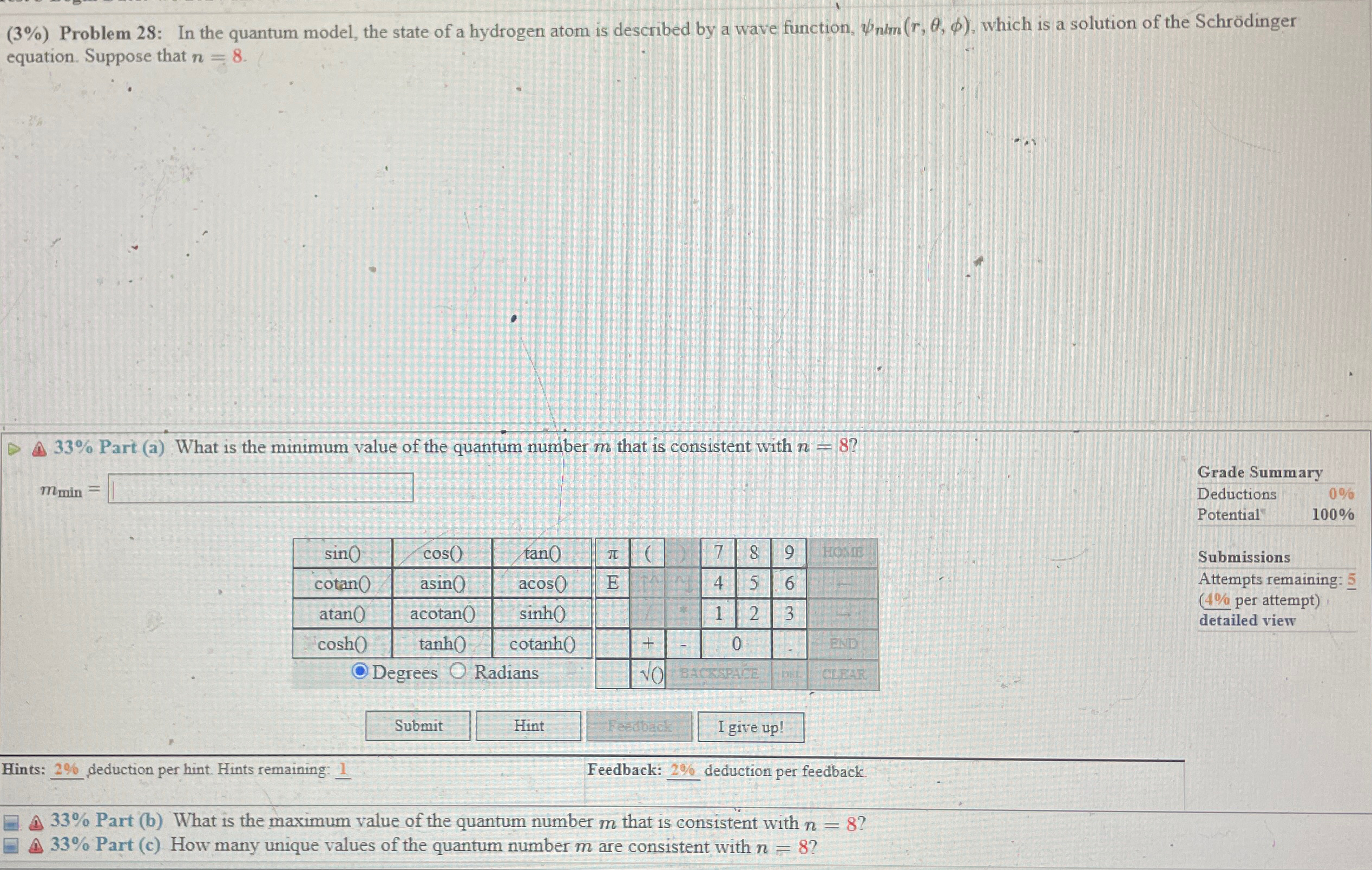 Solved (3%) ﻿Problem 28: In the quantum model, the state of | Chegg.com