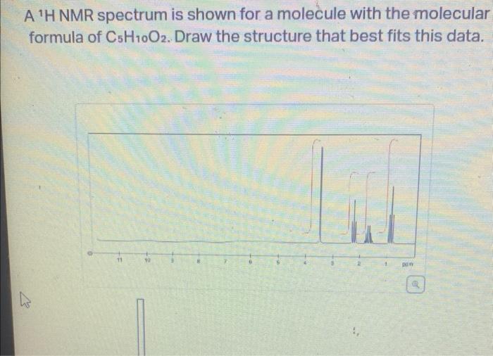 \( A^{\top} \) H NMR spectrum is shown for a molecule with the molecular formula of \( \mathrm{C}_{5} \mathrm{H}_{10} \mathrm