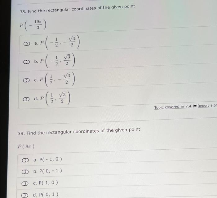 Solved 38. Find the rectangular coordinates of the given | Chegg.com