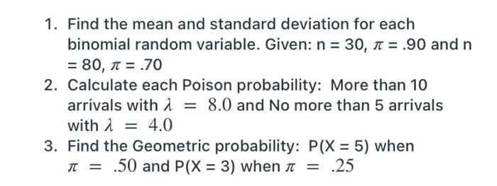 Solved 1. Find the mean and standard deviation for each | Chegg.com