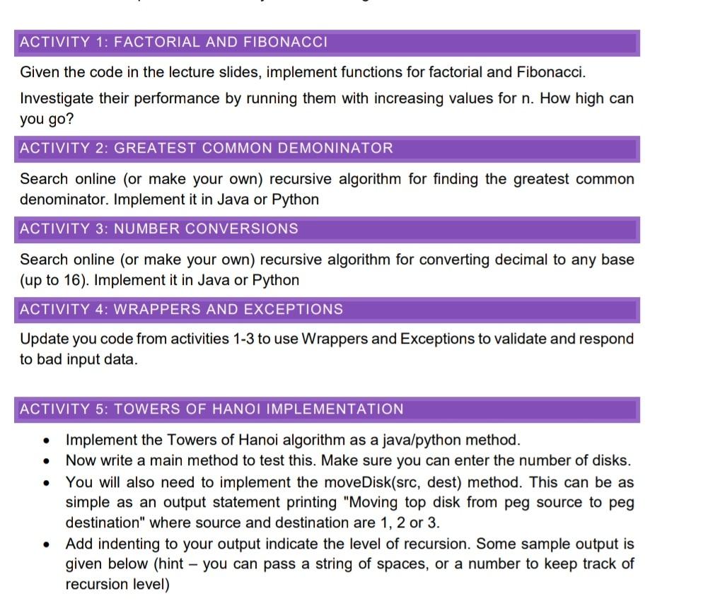 Solved ACTIVITY 1: FACTORIAL AND FIBONACCI Given the code in | Chegg.com