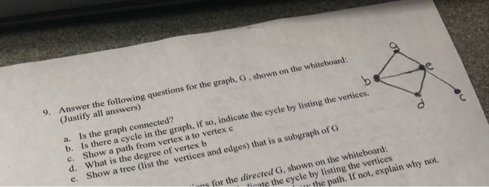 Solved 9. Answer The Following Questions For The Graph, G, | Chegg.com