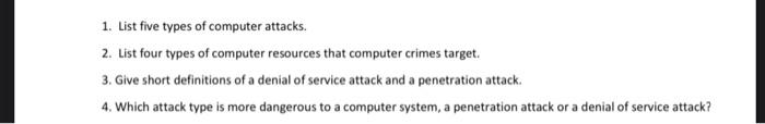 List Five Types Of Computer Attacks