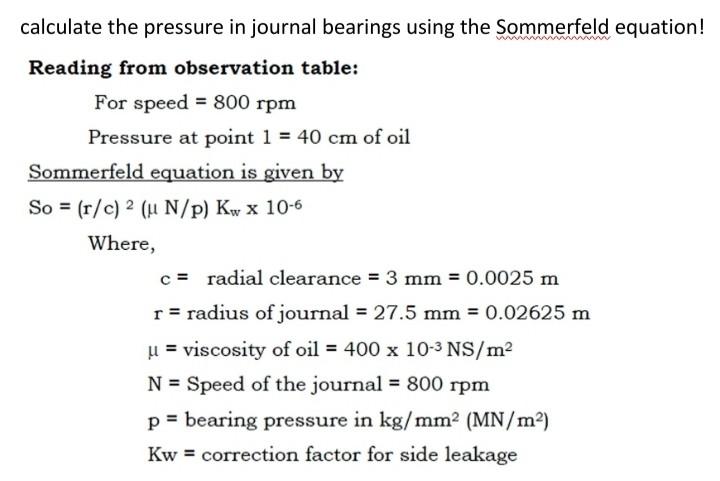 Solved calculate the pressure in journal bearings using the | Chegg.com