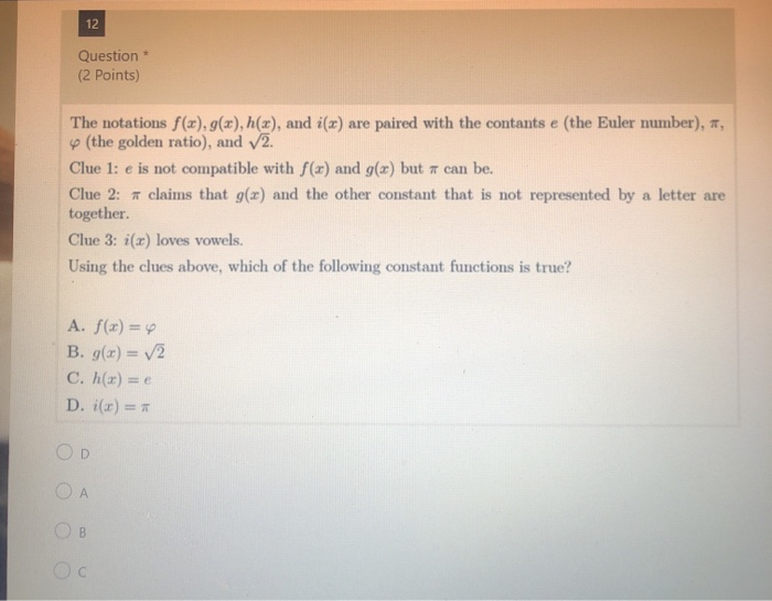 Solved 12 Question 2 Points The Notations F X G X H Chegg Com
