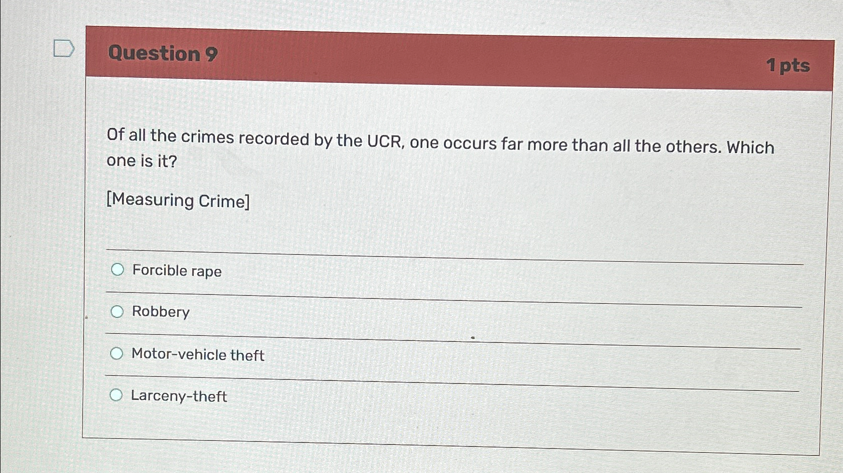 Solved Question 91ptsOf all the crimes recorded by the UCR, | Chegg.com