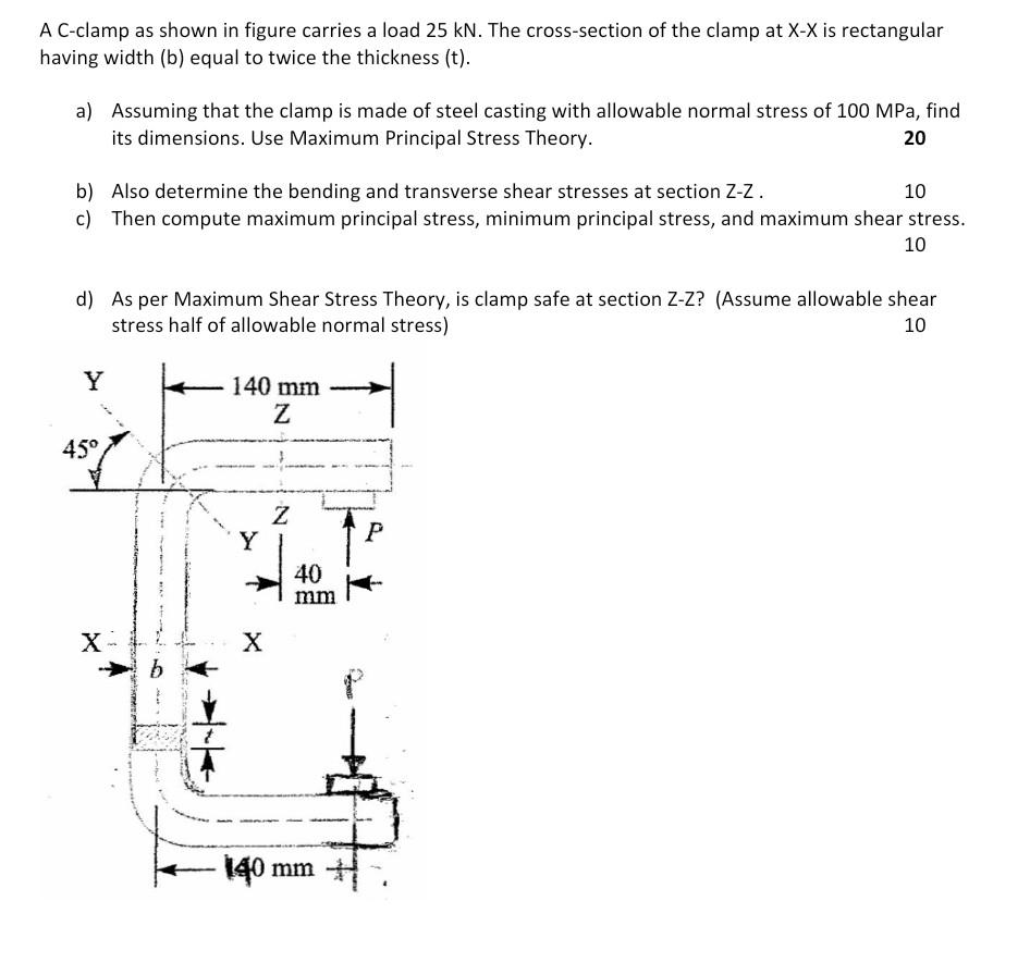Solved A Cclamp as shown in figure carries a load 25 kN.