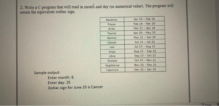 Solved 2. Write a C program that will read in month and day | Chegg.com