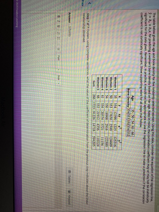 Solved The table below gives the age and bone density for | Chegg.com