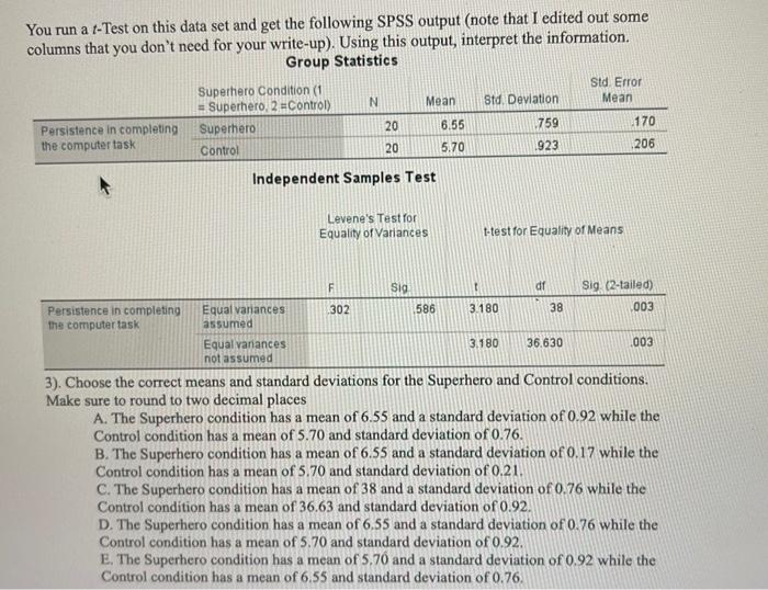 Solved You run a t-Test on this data set and get the | Chegg.com