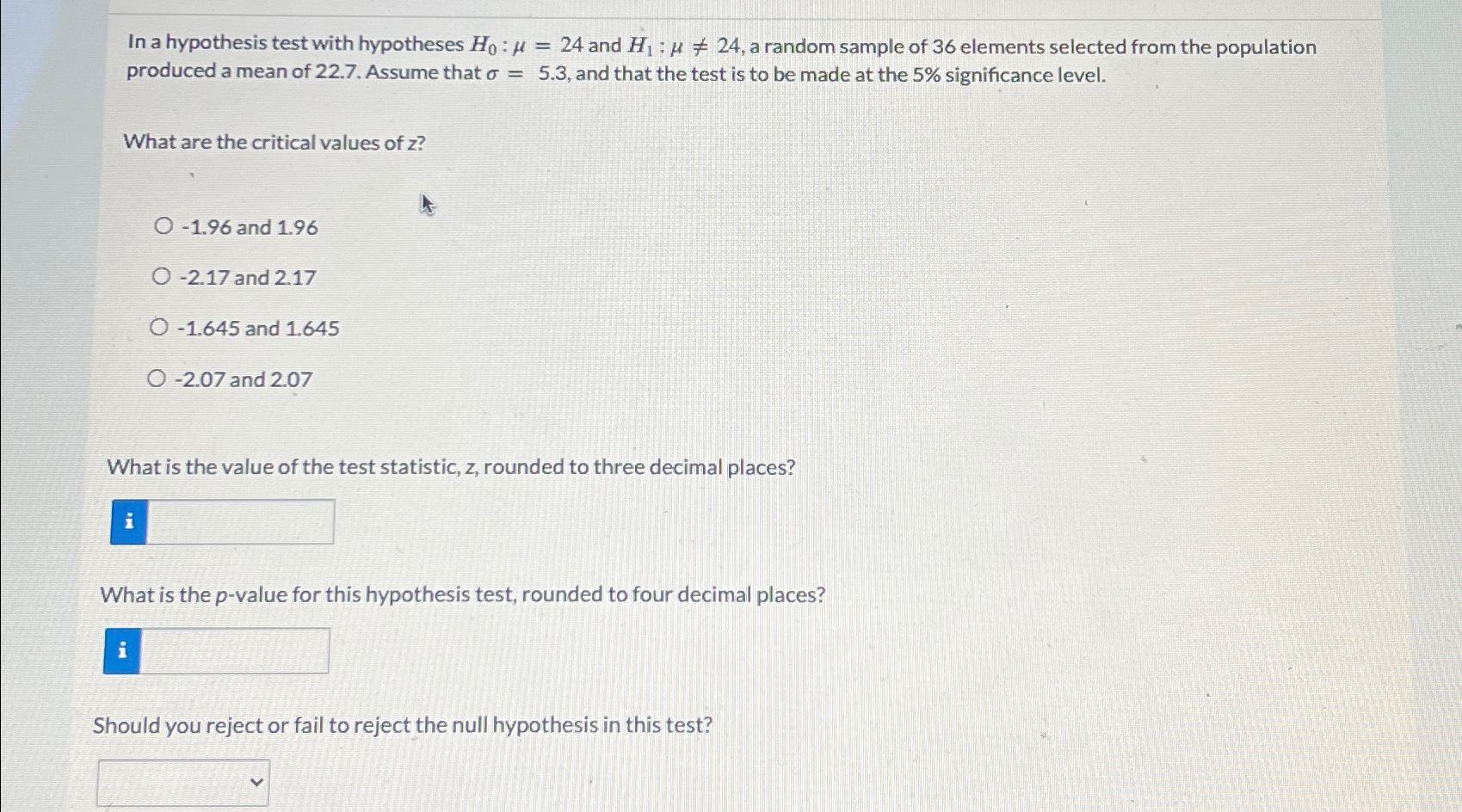 Solved In a hypothesis test with hypotheses H0 24 and Chegg