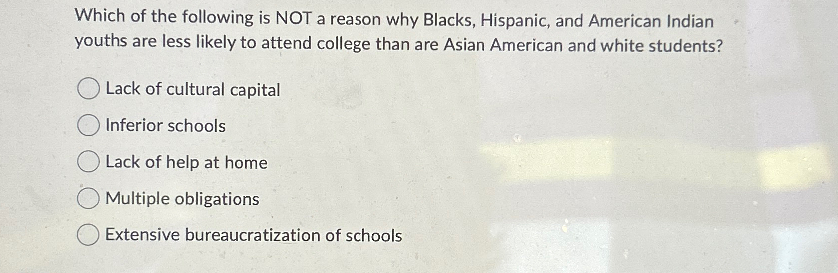 Solved Which of the following is NOT a reason why Blacks, | Chegg.com