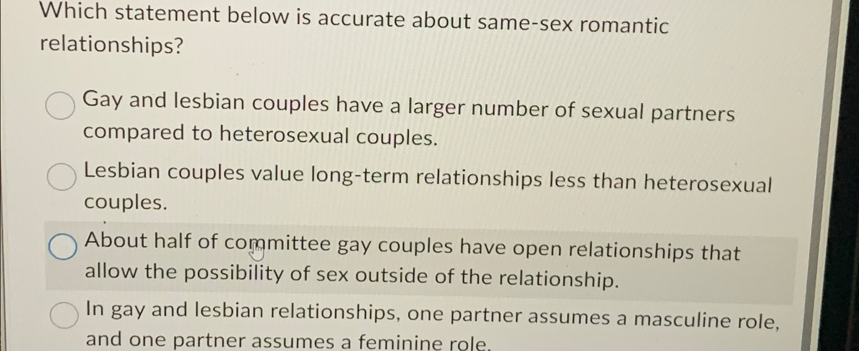 Which statement below is accurate about same-sex | Chegg.com