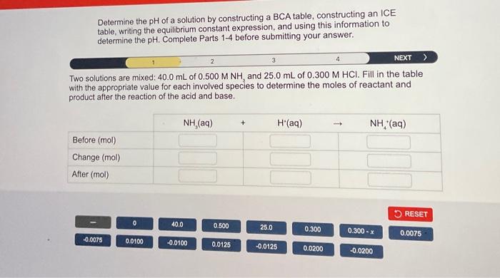 Solved Determine the pH of a solution by constructing a BCA | Chegg.com
