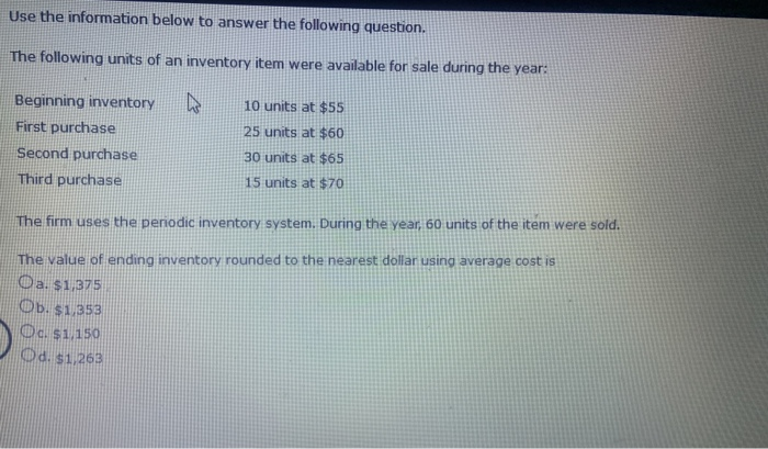 Solved Use the information below to answer the following | Chegg.com