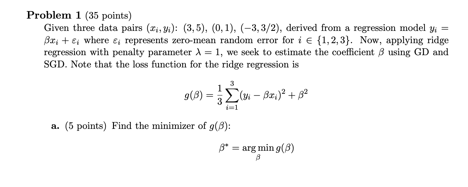 Solved Problem 1 (35 ﻿points)Given three data pairs | Chegg.com