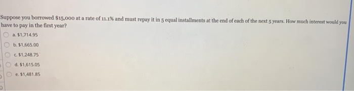 Solved Suppose You Borrowed 15000 At A Rate Of 111 And 8542