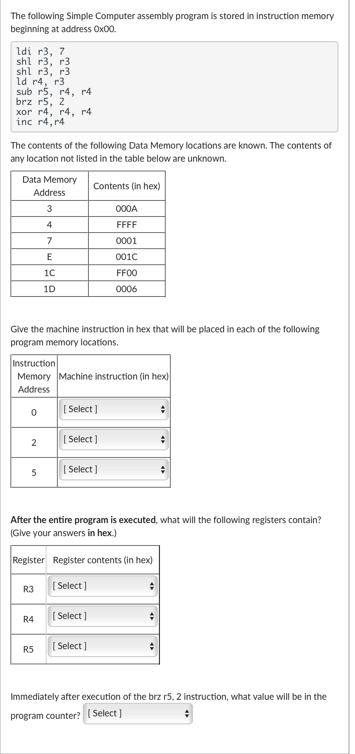 Solved The following Simple Computer assembly program is | Chegg.com
